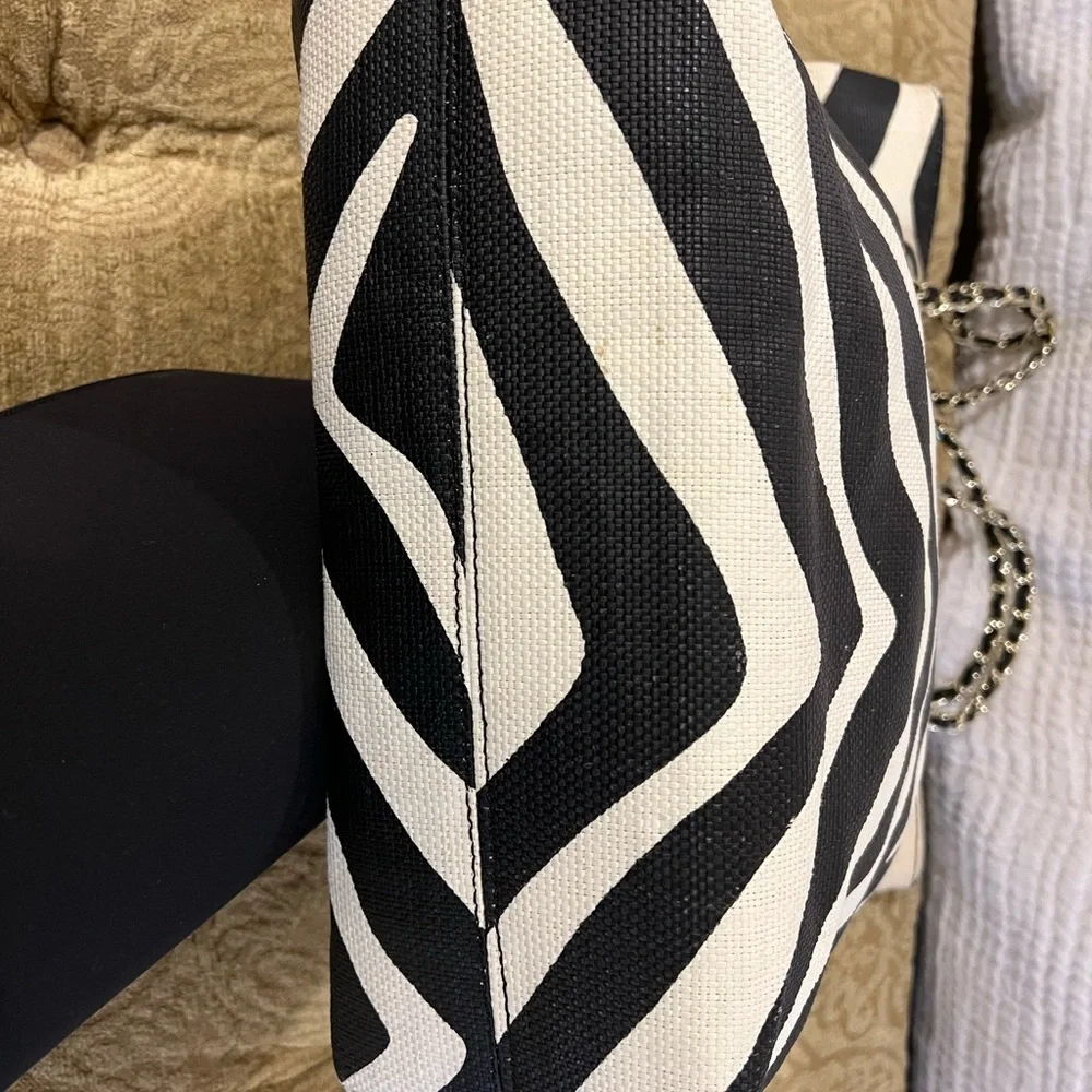 Kate Landry Zebra Print Shoulder Bag with Gold Accents
